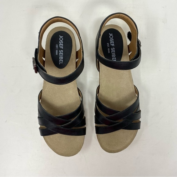 Josef Seibel Clea 14 Black Leather Platform Sandals - Picture 4 of 7